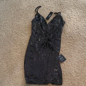 Lulu's Black Sequin Knot-Front Mini Dress